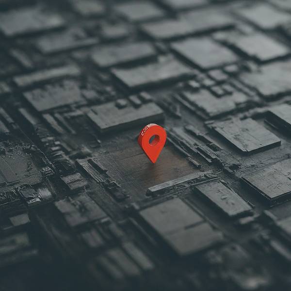 Dark grey isometric map with a marker